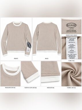 Scoop Women’s L Beige Ribbed Layered Long Sleeve Top NWT Cotton Modal Stretch